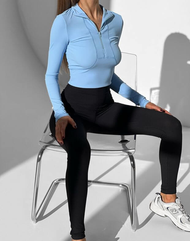 Рашгард стандартної довжини з блискавкою в рубчик, блакитний - Фото 4