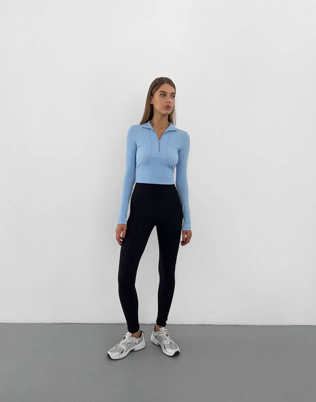 Рашгард стандартної довжини з блискавкою в рубчик, блакитний - Фото 3