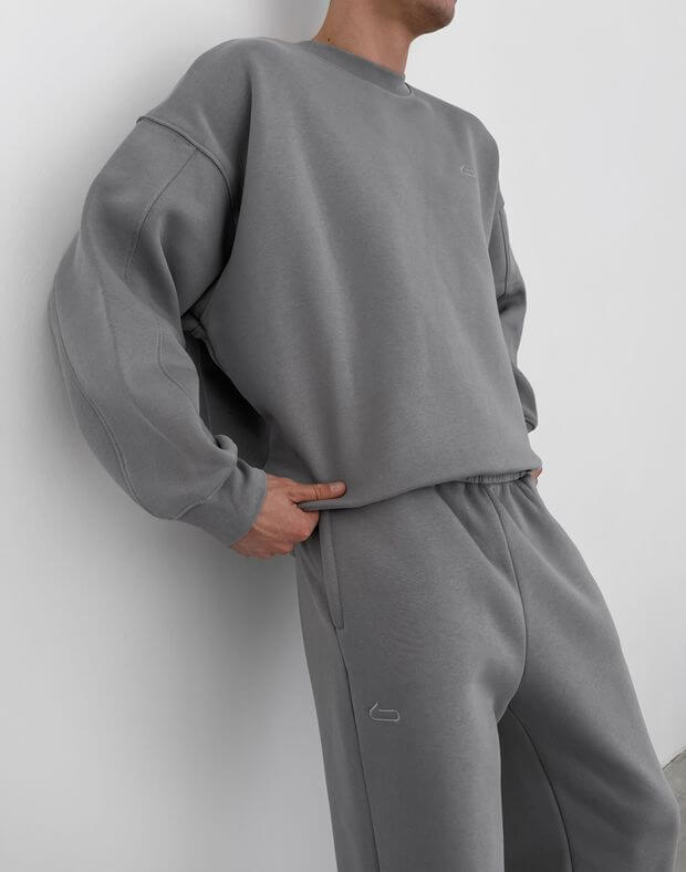 Світшот чоловічий зимовий супер оверсайз з тканини з начосом, сірий - Фото 8