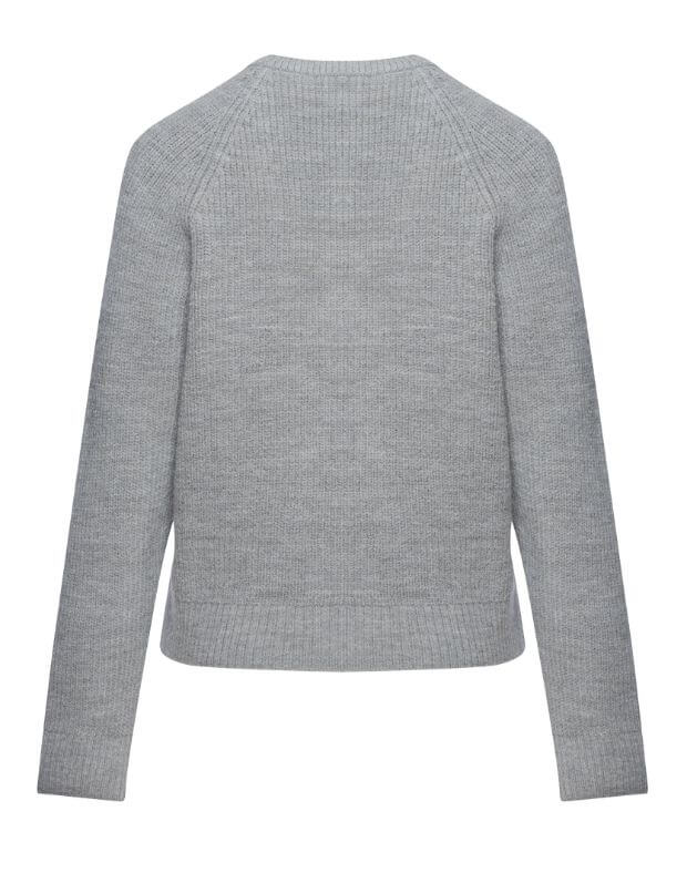 Wełniany sweter basic o klasycznym kroju, jasnoszary - Фото 8