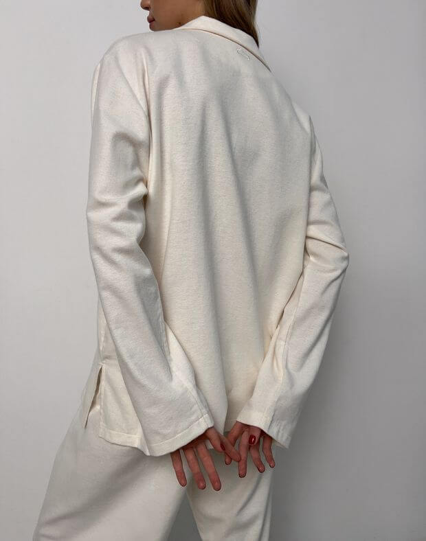 Сорочка піжамна байкова з довгим рукавом, молочна - Фото 2