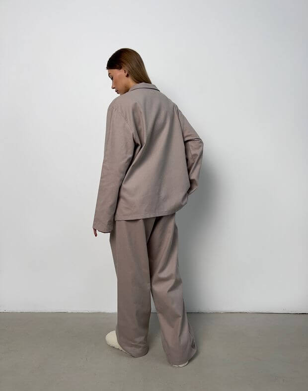 Комплект піжамний байковий сорочка з довгим рукавом та штани, сіро-кавові - Фото 2