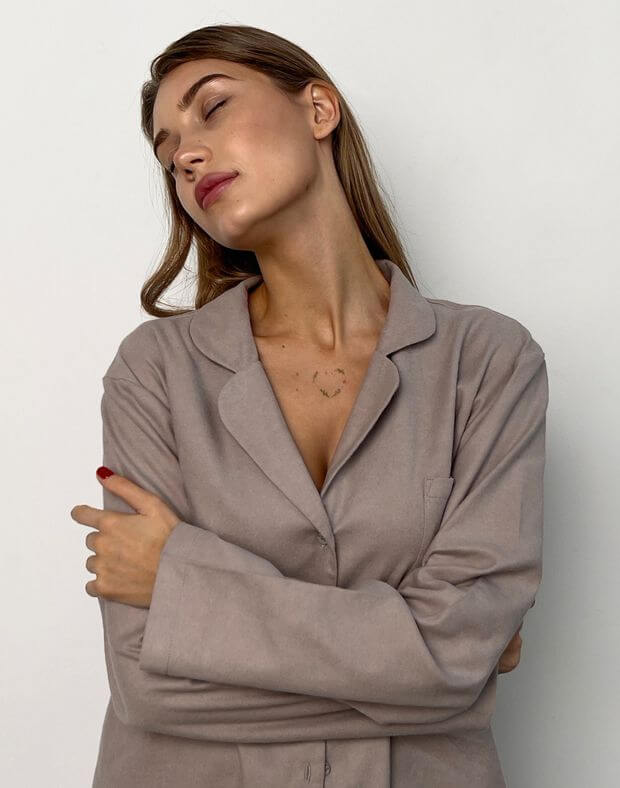 Комплект піжамний байковий сорочка з довгим рукавом та штани, сіро-кавові - Фото 7