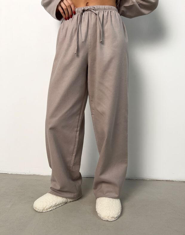 Комплект піжамний байковий сорочка з довгим рукавом та штани, сіро-кавові - Фото 8