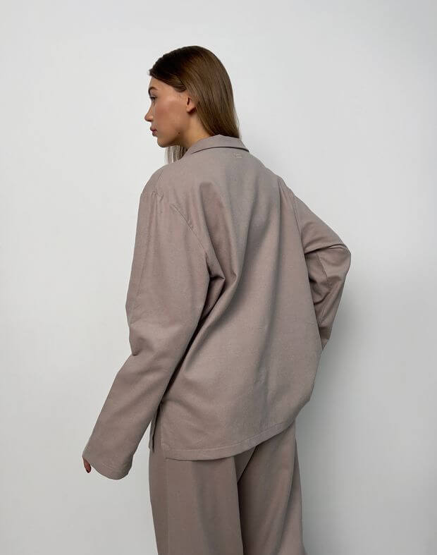 Сорочка піжамна байкова з довгим рукавом, сіро-кавова - Фото 2