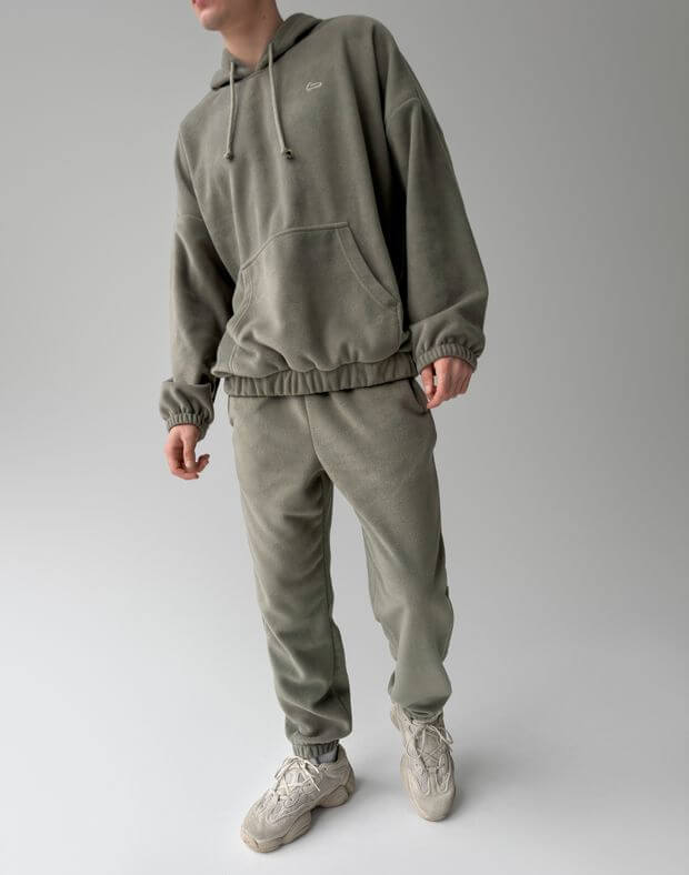 Комплект чоловічий худі оверсайз та джогери базові флісові, димчатий сірий - Фото 1