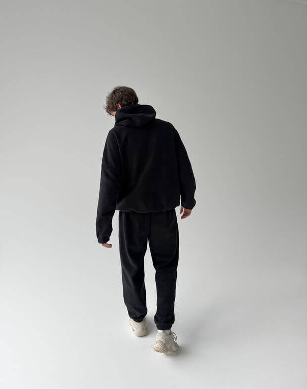 Комплект чоловічий худі оверсайз та джогери базові флісові, чорні - Фото 2