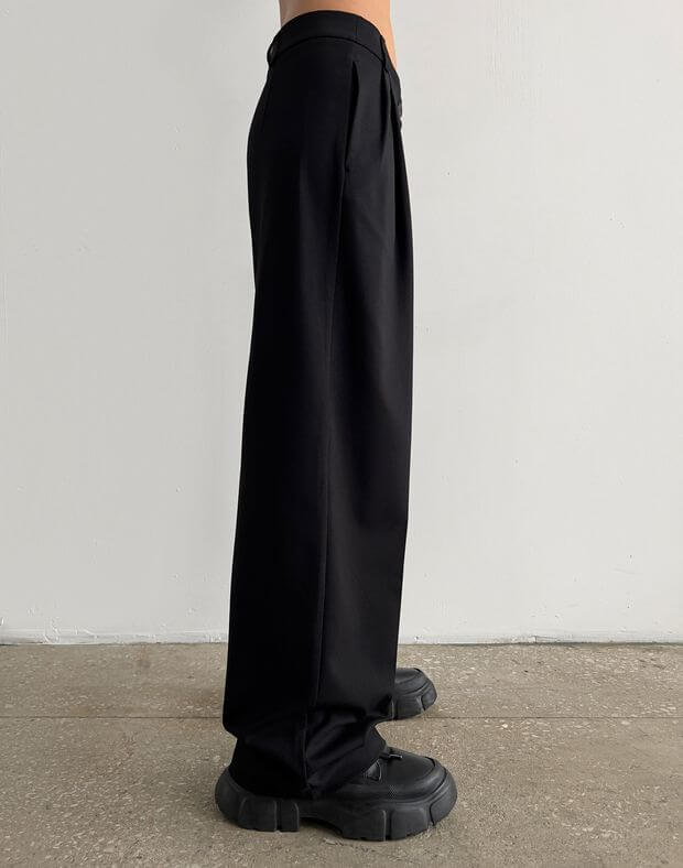 Spodnie basic, jednokolorowe, ze średnim stanem, czarny - Фото 4