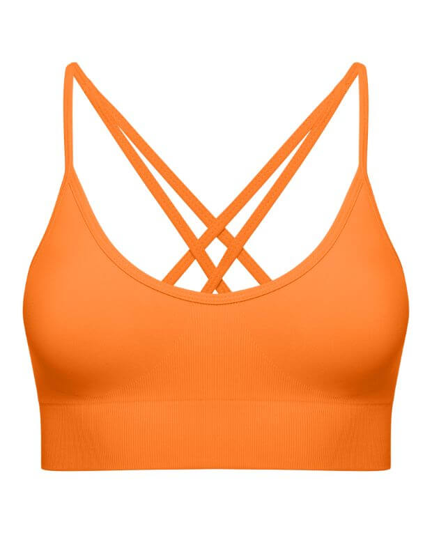 Top sportowy seamless z krzyżowanymi ramiączkami na plecach i zdobionymi miseczkami, pomarańczowy - Фото 7