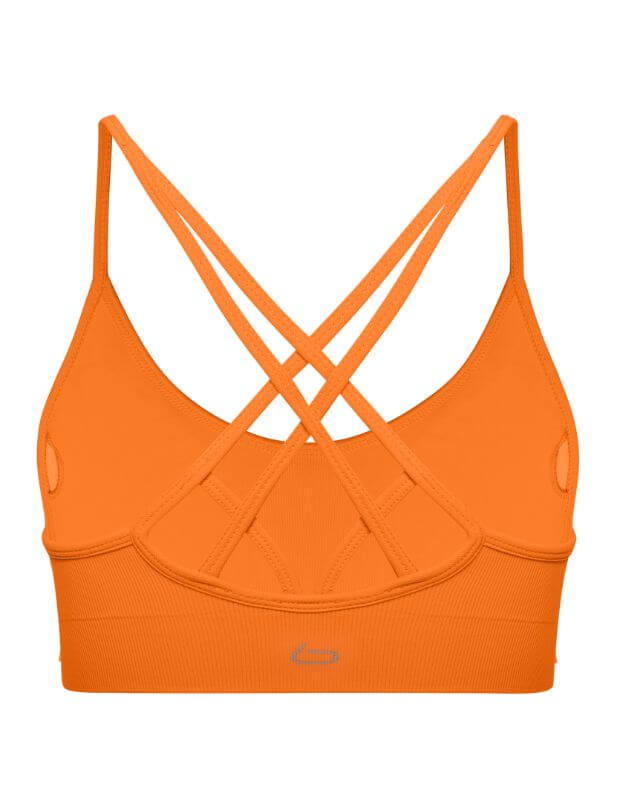 Top sportowy seamless z krzyżowanymi ramiączkami na plecach i zdobionymi miseczkami, pomarańczowy - Фото 8
