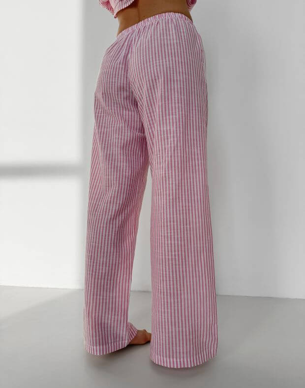 Штани піжамні вільного крою, білі в рожеву смужку - Фото 2