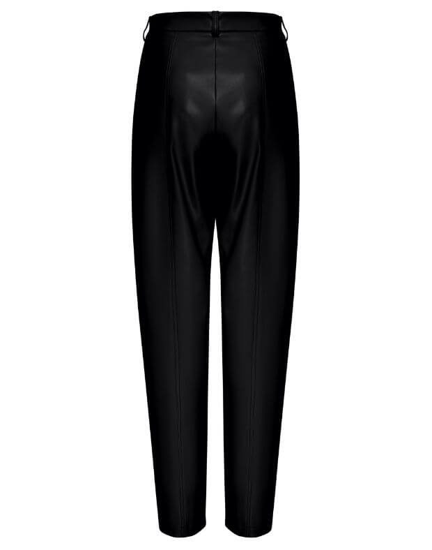 Spodnie damskie z ekoskóry z ozdobnymi szwami, czarny - Фото 7