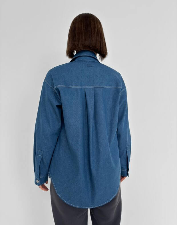 Koszula dżinsowa oversize z kieszeniami, błękitny - Фото 2