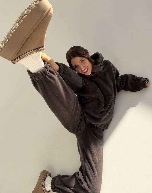 Комплект флісовий худі з декоративними швами та штани спортивні, коричнево-графітові - Фото 8