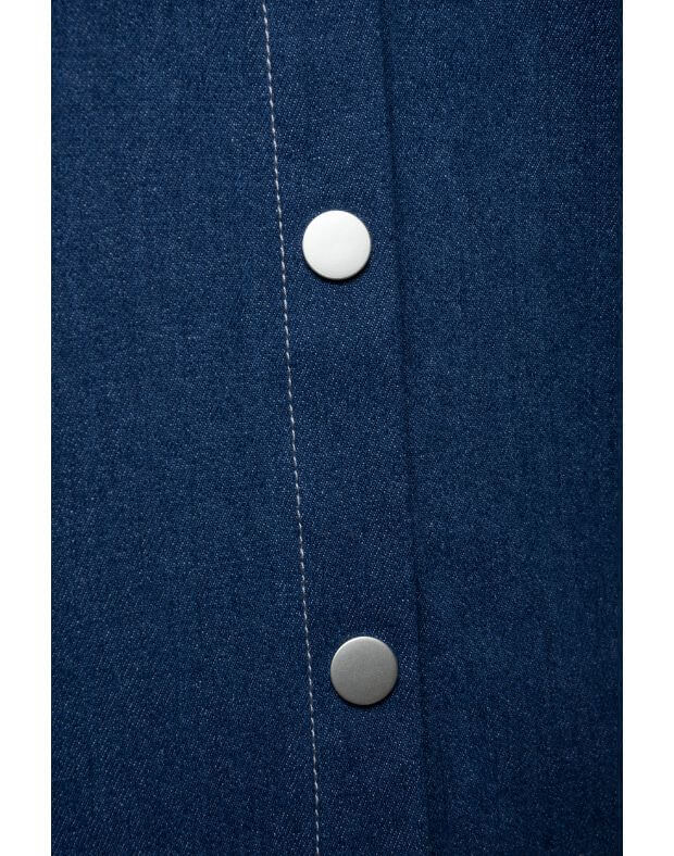 Сорочка джинсова оверсайз без кишень та з відкритим зрізом, синя - Фото 8