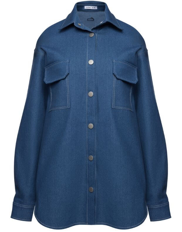 Koszula dżinsowa oversize z kieszeniami, błękitny - Фото 7