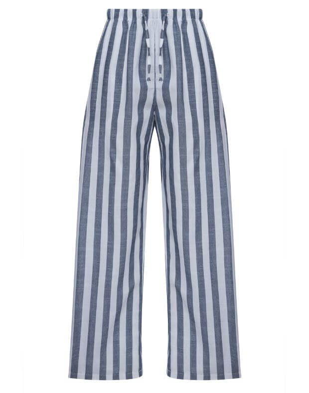 Spodnie od piżamy o swobodnym kroju, biały z niebieskim paskiem - Фото 6
