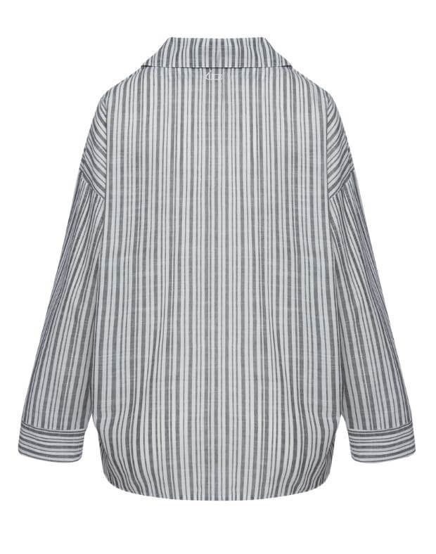 Koszula od piżamy o swobodnym kroju, biały z w czerni paskiem - Фото 7
