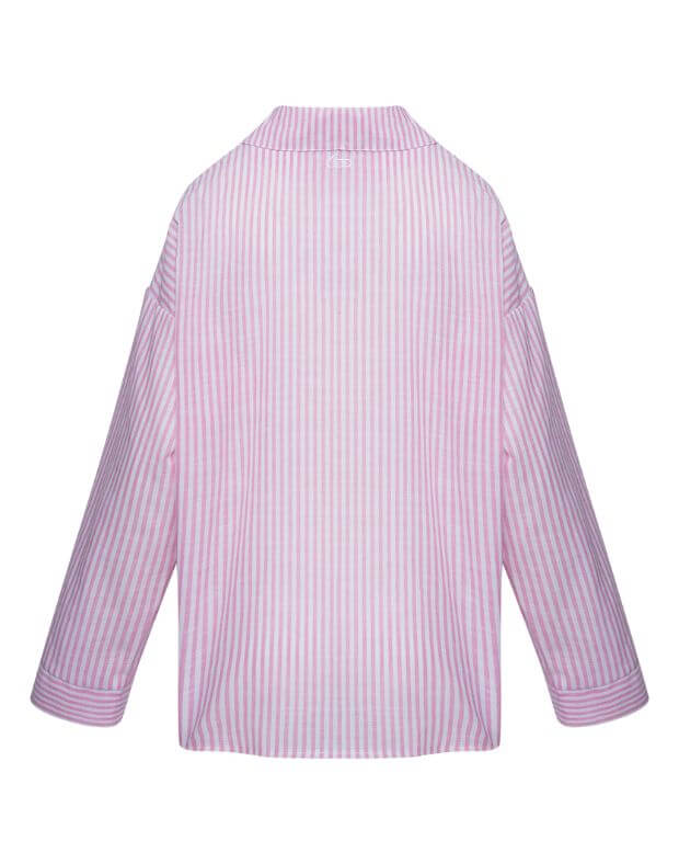 Koszula od piżamy o swobodnym kroju, biały z różowy paskiem - Фото 7