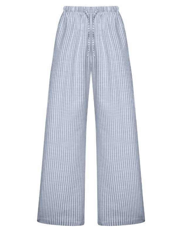 Spodnie od piżamy o swobodnym kroju, biały z szary paskiem - Фото 6