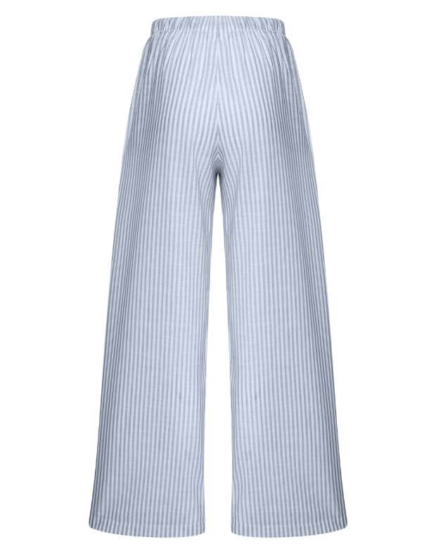 Штани піжамні вільного крою, білі в сіру смужку - Фото 7