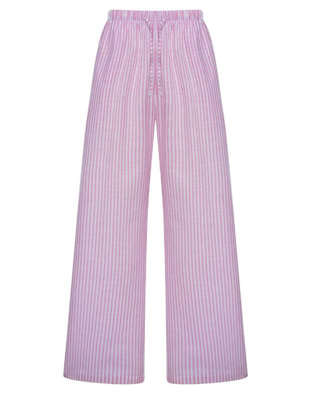 Штани піжамні вільного крою, білі в рожеву смужку - Фото 6