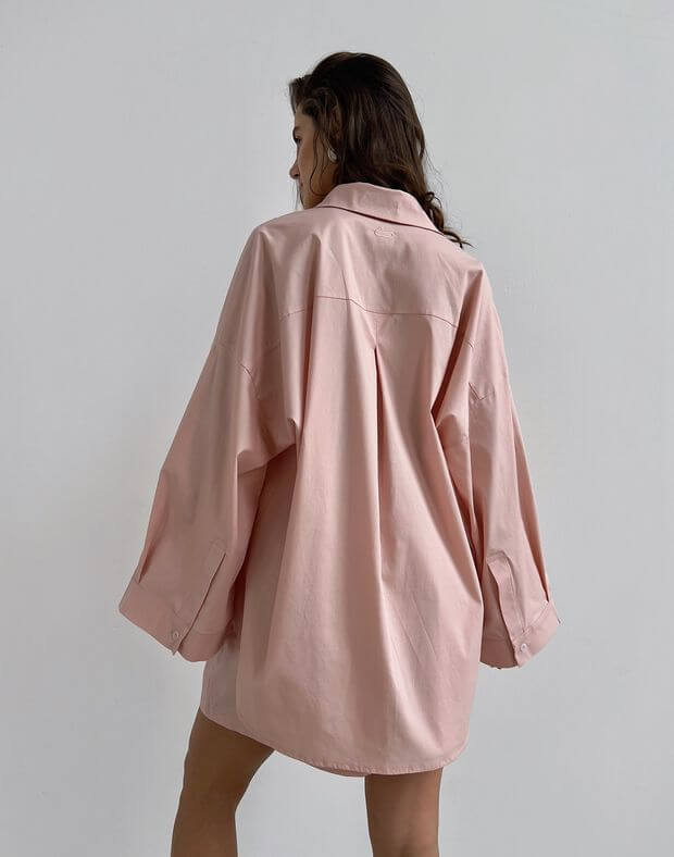 Комплект піжамний з попліну сорочка з широким рукавом та шорти, світло-рожеві - Фото 2