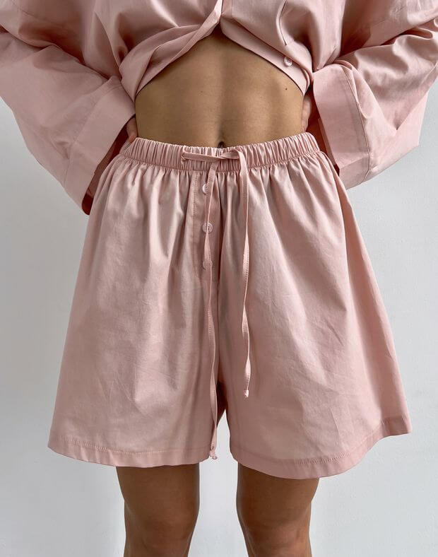 Шорти піжамні з попліну, світло-рожеві - Фото 1