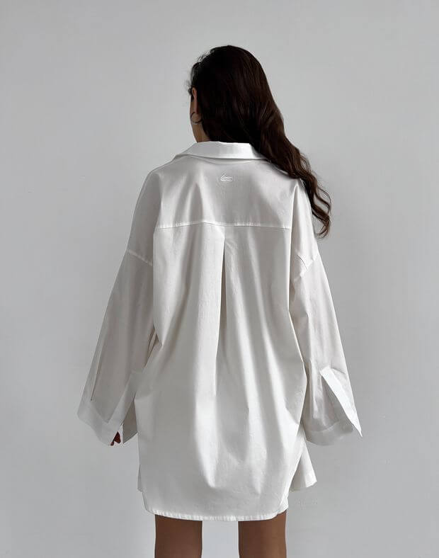 Комплект піжамний з попліну сорочка з широким рукавом та шорти, молочні - Фото 2