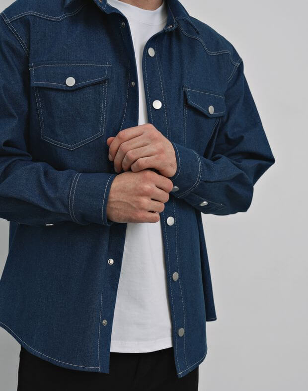 Сорочка чоловіча джинсова, синя - Фото 5