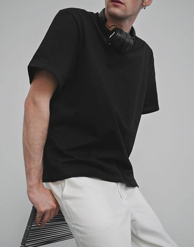 T-shirt męski z gęstej bawełny, basic krój, czarny - Фото 5
