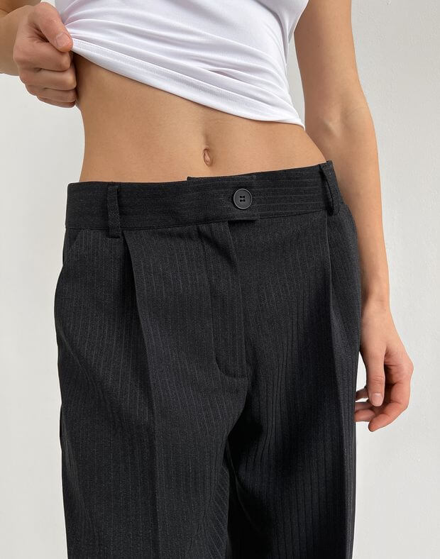 Spodnie basic w paski i przerywana linia, czarny - Фото 5