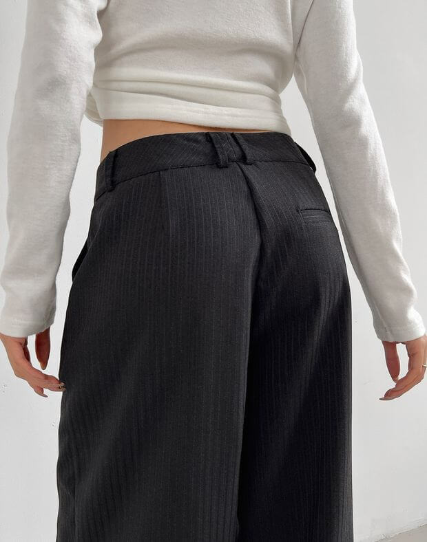Spodnie oversize w paski i przerywana linia, czarny - Фото 5