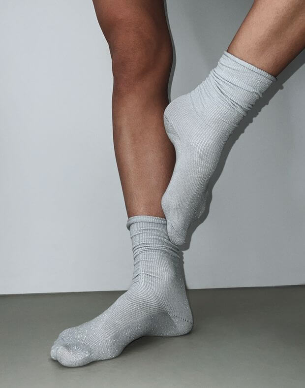 Жіночі шкарпетки з люрексом, срібні  - Фото 6