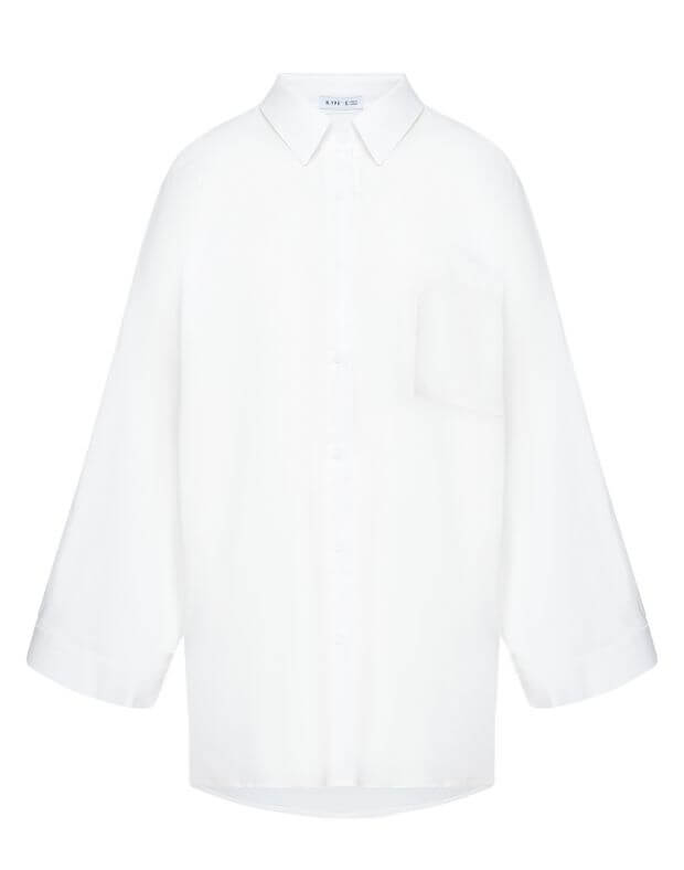 Koszula piżamowa z popeliny z szerokimi rękawami, mleczna - Фото 6