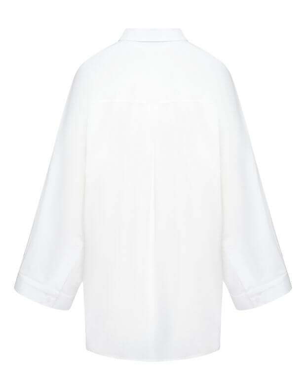 Koszula piżamowa z popeliny z szerokimi rękawami, mleczna - Фото 7