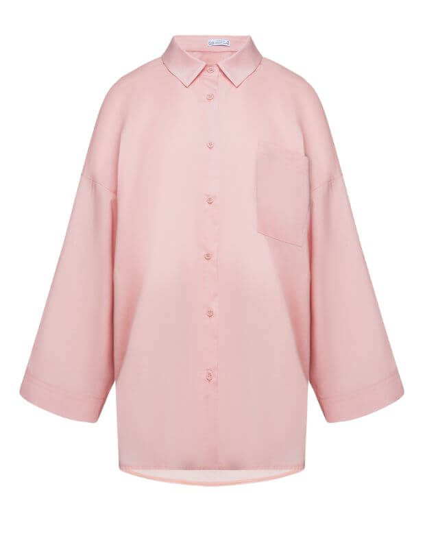 Сорочка піжамна з попліну з широким рукавом, cвітло-рожева - Фото 6