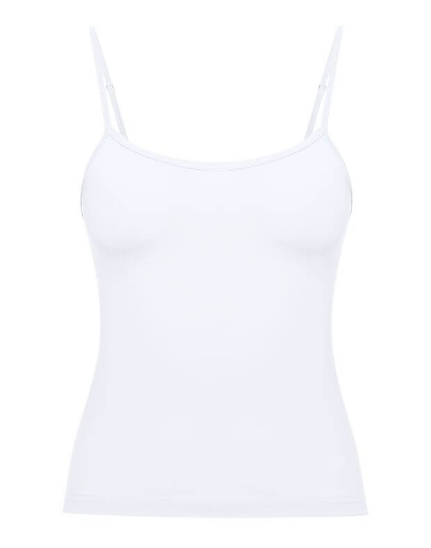 Koszulka z gładkiej tkaniny na cienkich ramiączkach, długość standardowa, biały - Фото 6