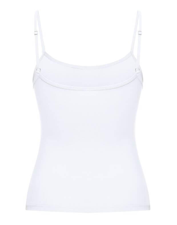 Koszulka z gładkiej tkaniny na cienkich ramiączkach, długość standardowa, biały - Фото 7