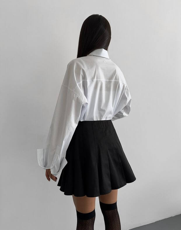 Spódnica mini z zakładkami w kokardę, czarna - Фото 2