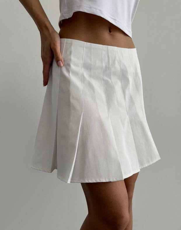 Spódnica mini z zakładkami w kokardę, biały - Фото 5