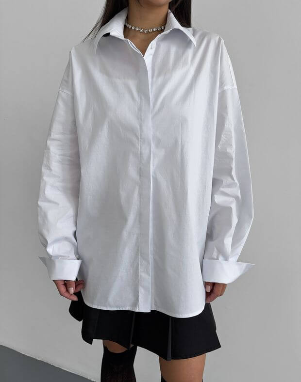 Сорочка базова з прихованими ґудзиками, біла - Фото 1