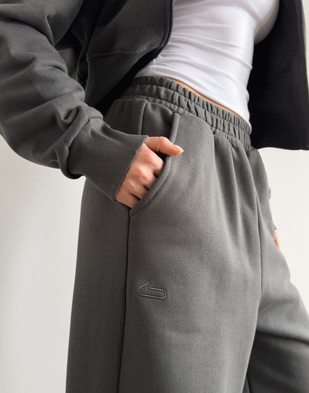 Spodnie o prostym, szerokim stylu, wiosna, klasyczny grafit - Фото 5
