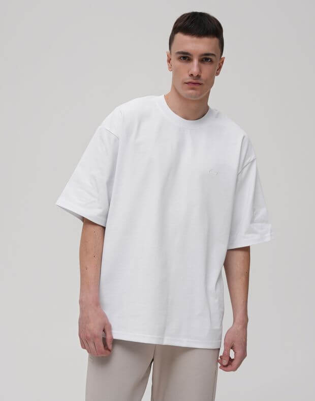T-shirt męski z gęstej bawełny o super luźnym kroju, biały - Фото 5