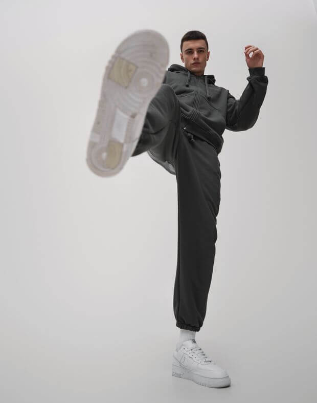 Комплект чоловічий весняний базовий худі на блискавці та джогери базової посадки, класичний графіт - Фото 4