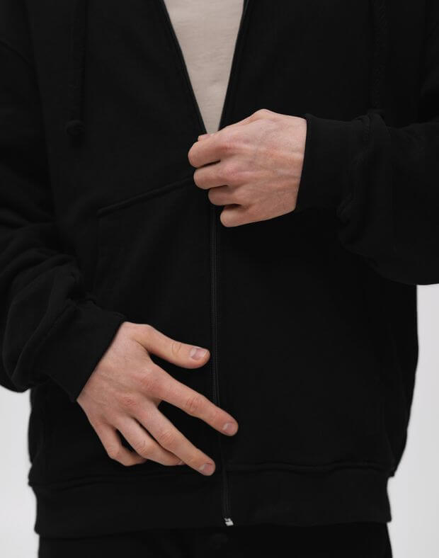 Wiosenna bluza z kapturem basic zapinana na zamek, czarny - Фото 5