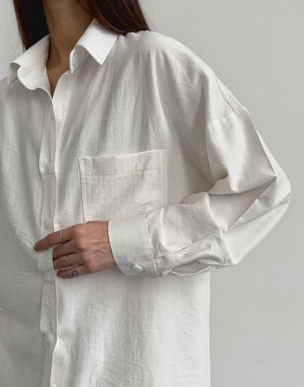 Koszula oversize wydłużona, mleczna - Фото 5