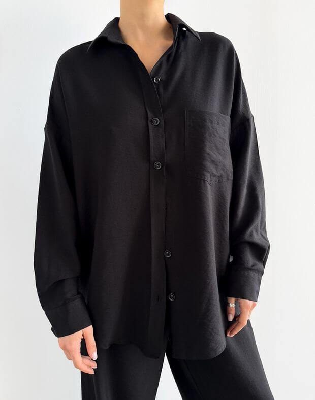 Koszula oversize wydłużona, czarny - Фото 1