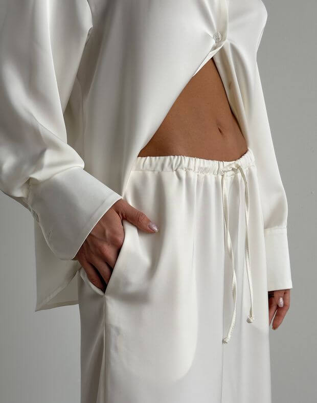 Satynowe spodnie w stylu piżamy, mleczarnia - Фото 5