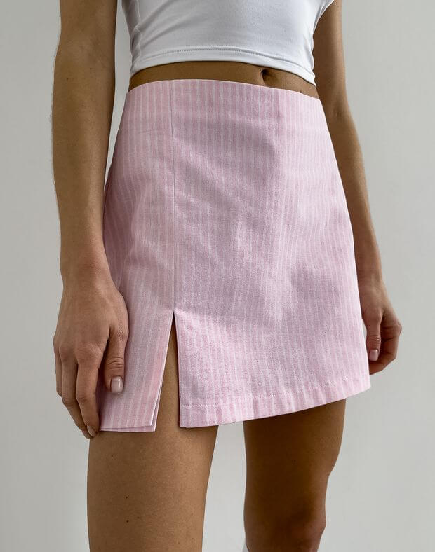 Spódnica-szorty w paski, różowo-biały - Фото 1